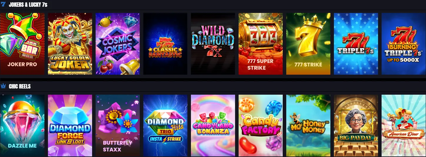 TrueWin online video slots lobby and featured games catalog