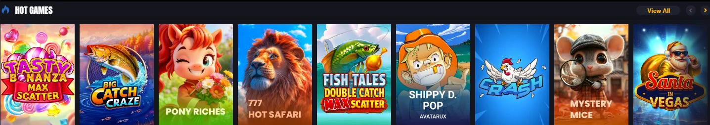TrueWin hot games and popular titles carousel showcase